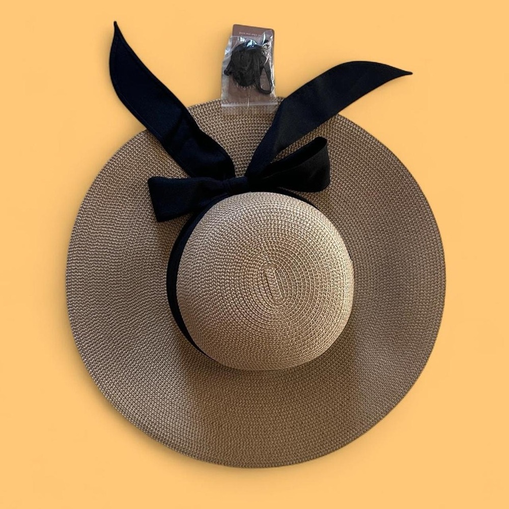Elegant Tan Sun Hat with Black Ribbon